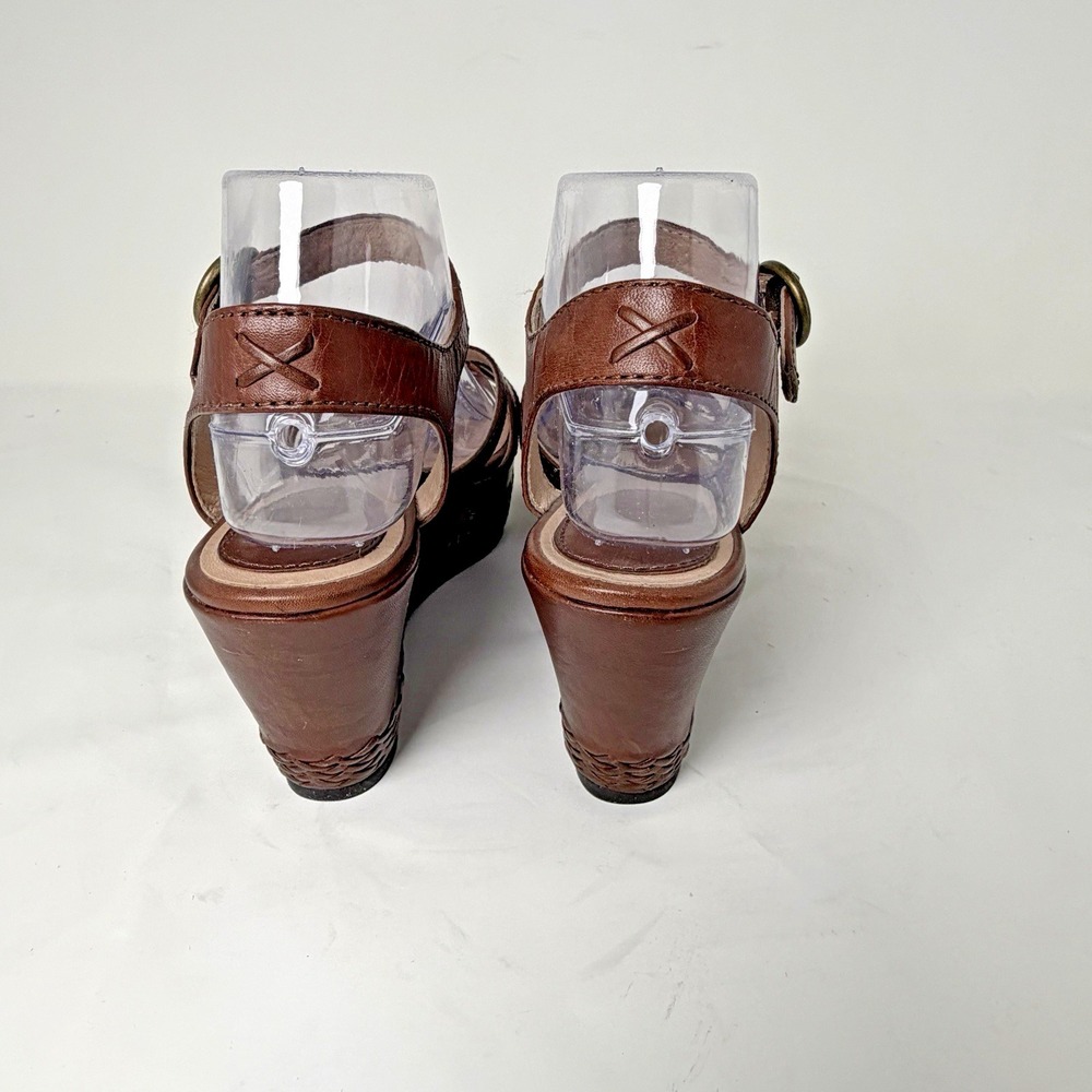 FRYE & CO CARLIE 2 PIECE LEATHER ANKLE STRAP BROWN PLATFORM WEDGE SANDALS 8M NWB - Picture 9 of 12
